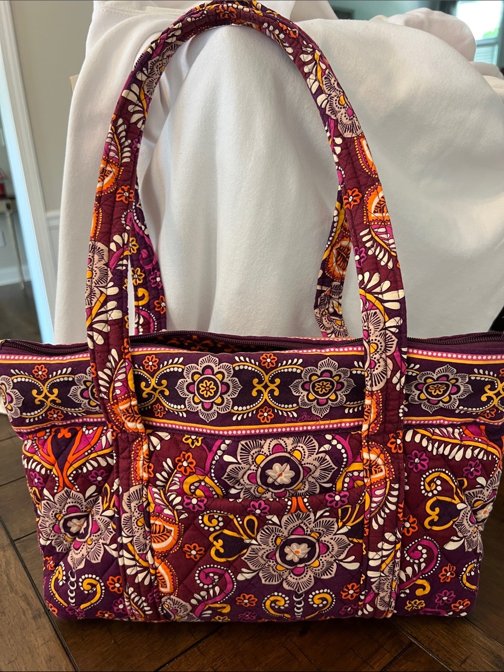 Vera Bradley Quilted Floral Tote in Plum and Orange